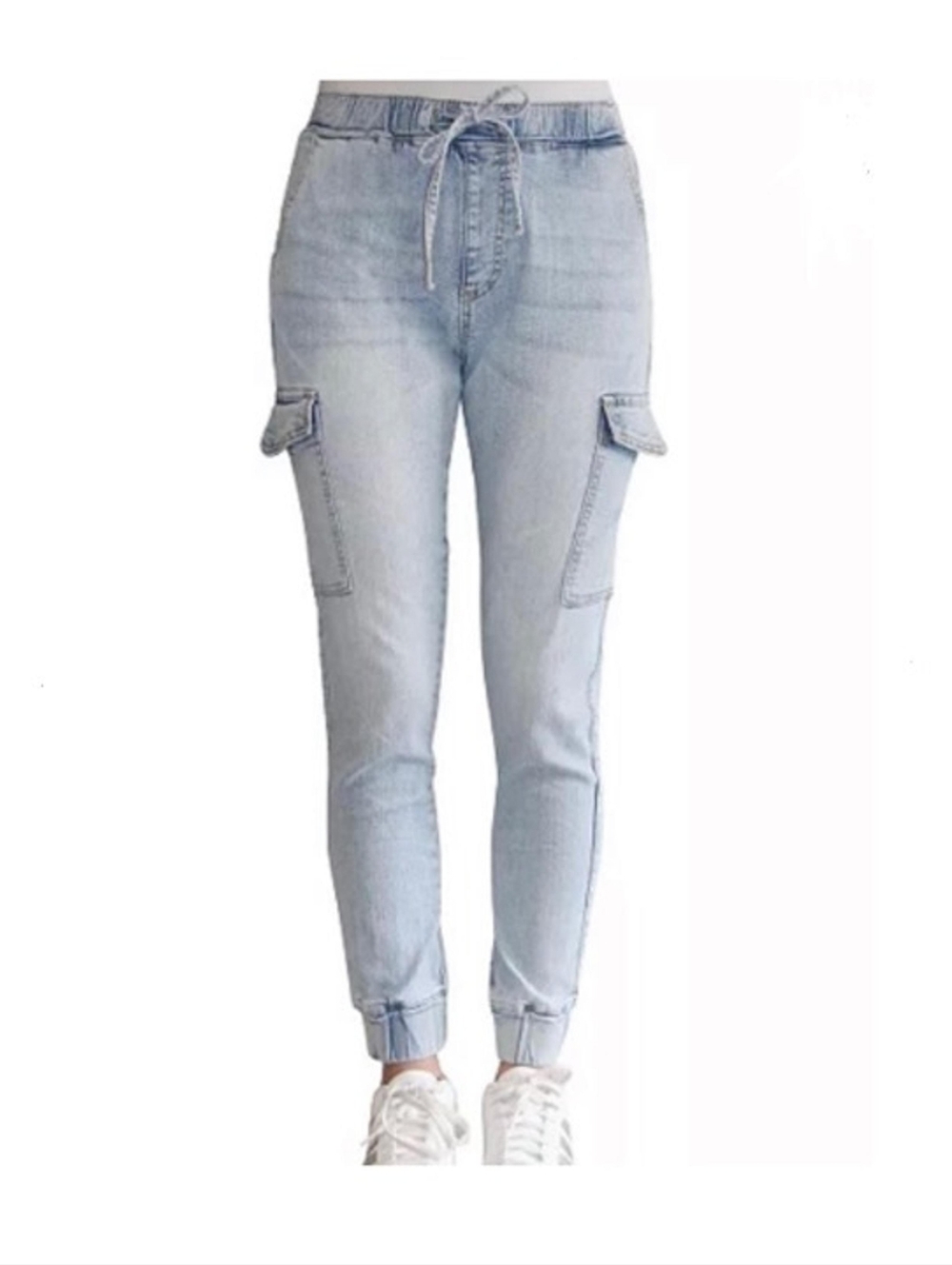 Almost Famous Denim Cargo Jogger Jeans Light Wash Size L Y2K